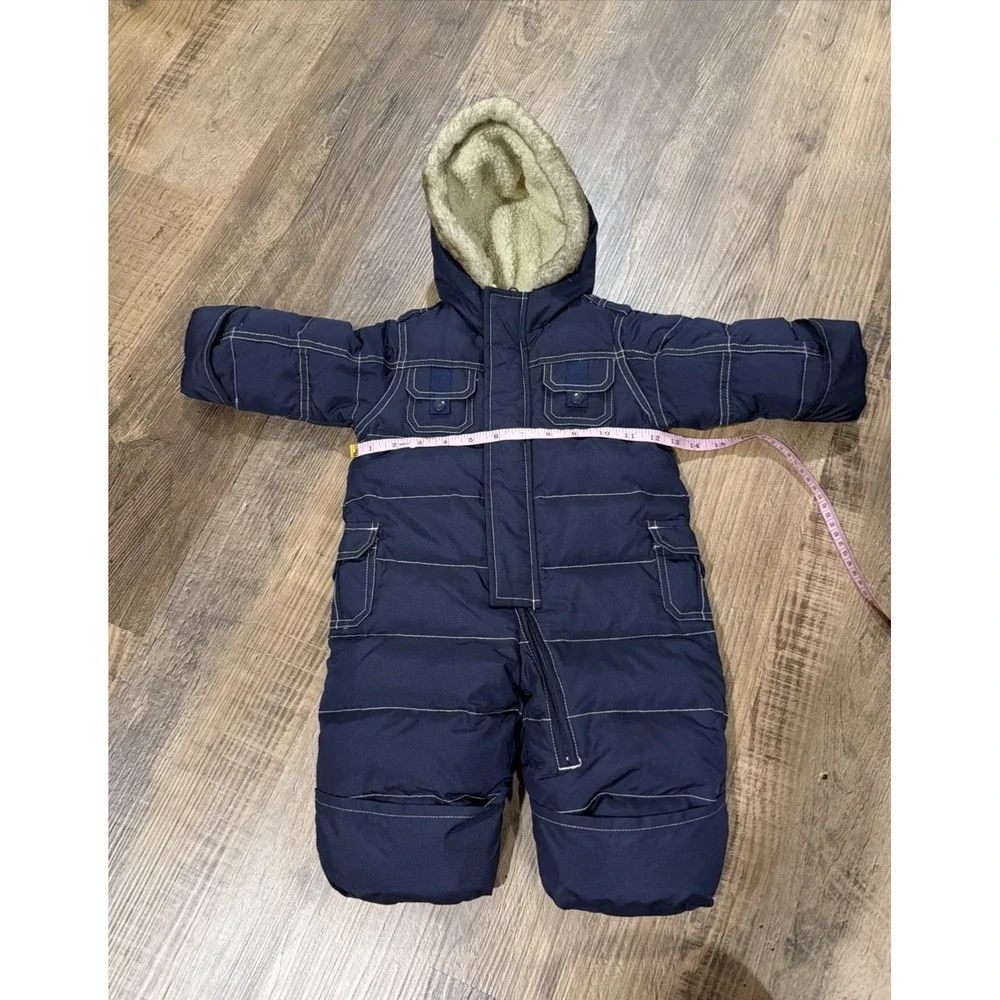 Baby Gap‎ 3-6 Months Down Filled Cargo Pocket Down Faux Fur Hooded Snowsuit Navy